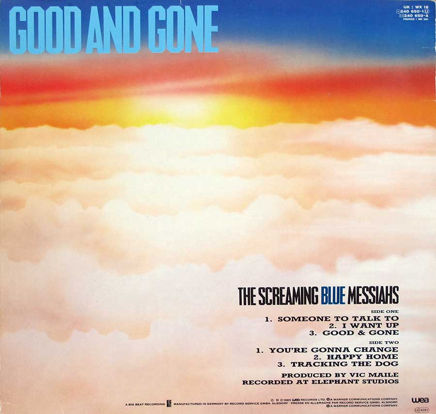 SCREAMING BLUE MESSIAHS - Good And Gone 12" LP Vinyl Album back cover