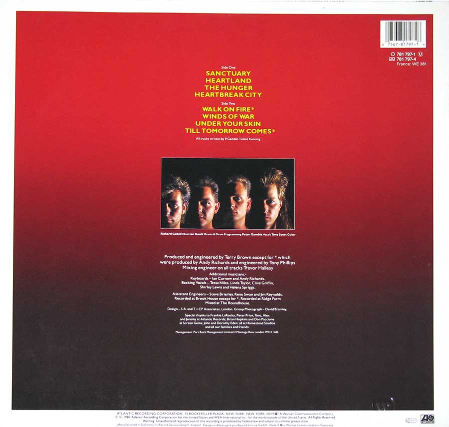 SILENT RUNNING - Walk On Fire 12" Vinyl LP Album back cover