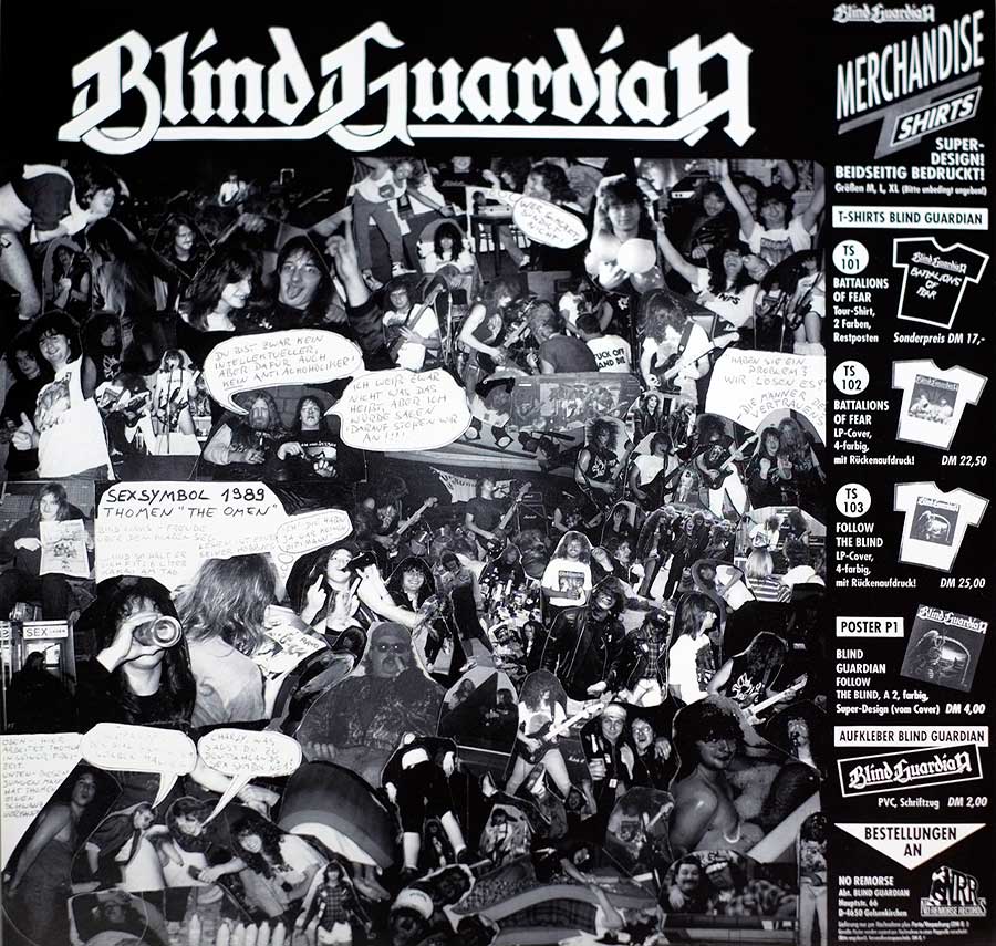 Photo One Of The Original Custom Inner Sleeve BLIND GUARDIAN - Follow The Blind 12" LP Vinyl Album 