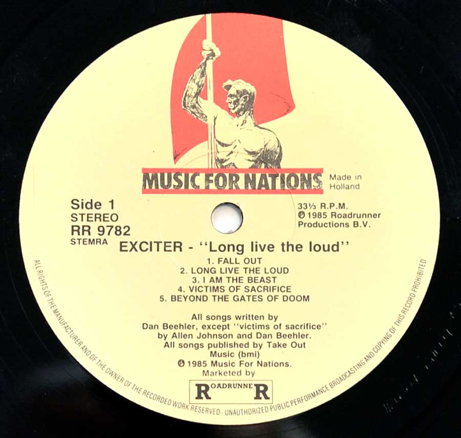 Close up of the Music For Nations, Netherlands record's label 