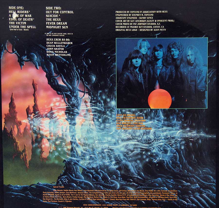 Album Back Cover of "Under The Spell" by "HEXX"