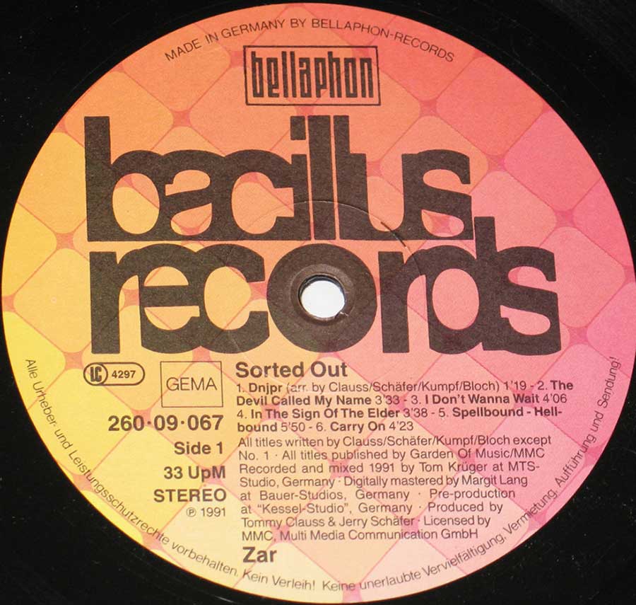 ZAR - Sorted Out 12" Vinyl LP Album enlarged record label