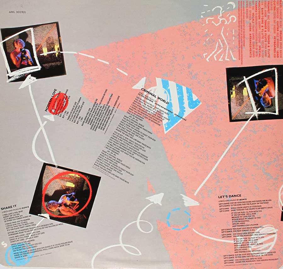 Photo Two of the original custom inner sleeve  DAVID BOWIE - Let's Dance Lyrics Sleeve 12" Vinyl LP Album