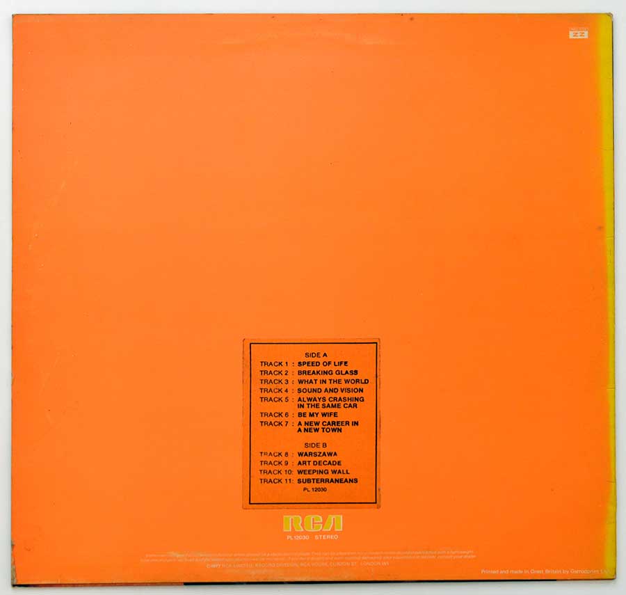 Photo of album back cover DAVID BOWIE – Low 1977 UK Release 12" Vinyl LP Album