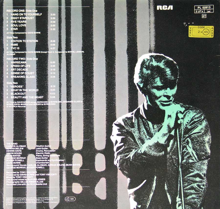 Photo of album back cover DAVID BOWIE Stage Live 2LP Vinyl Album