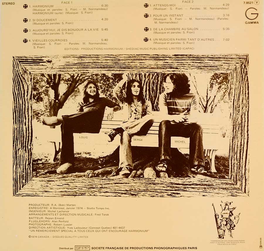 HARMONIUM - Self-Titled Orig France Gatefold Cover 12" LP VINYL Album back cover