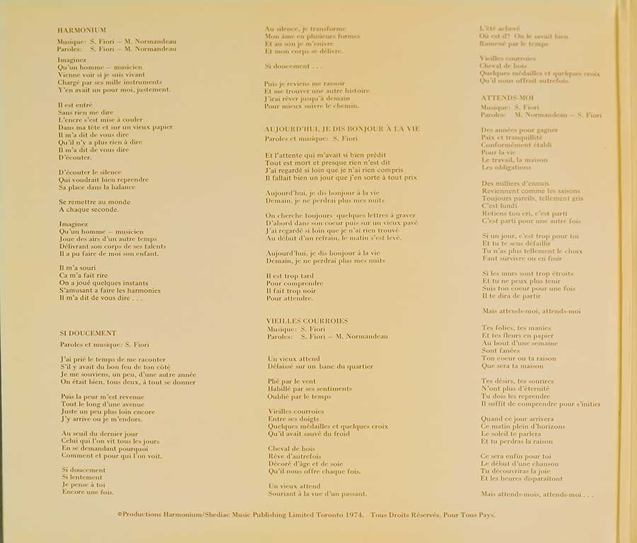 HARMONIUM - Self-Titled Orig France Gatefold Cover 12" LP VINYL Album inner gatefold cover