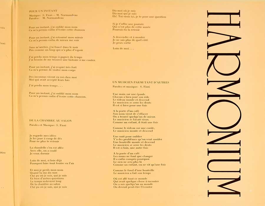 HARMONIUM - Self-Titled Orig France Gatefold Cover 12" LP VINYL Album inner gatefold cover