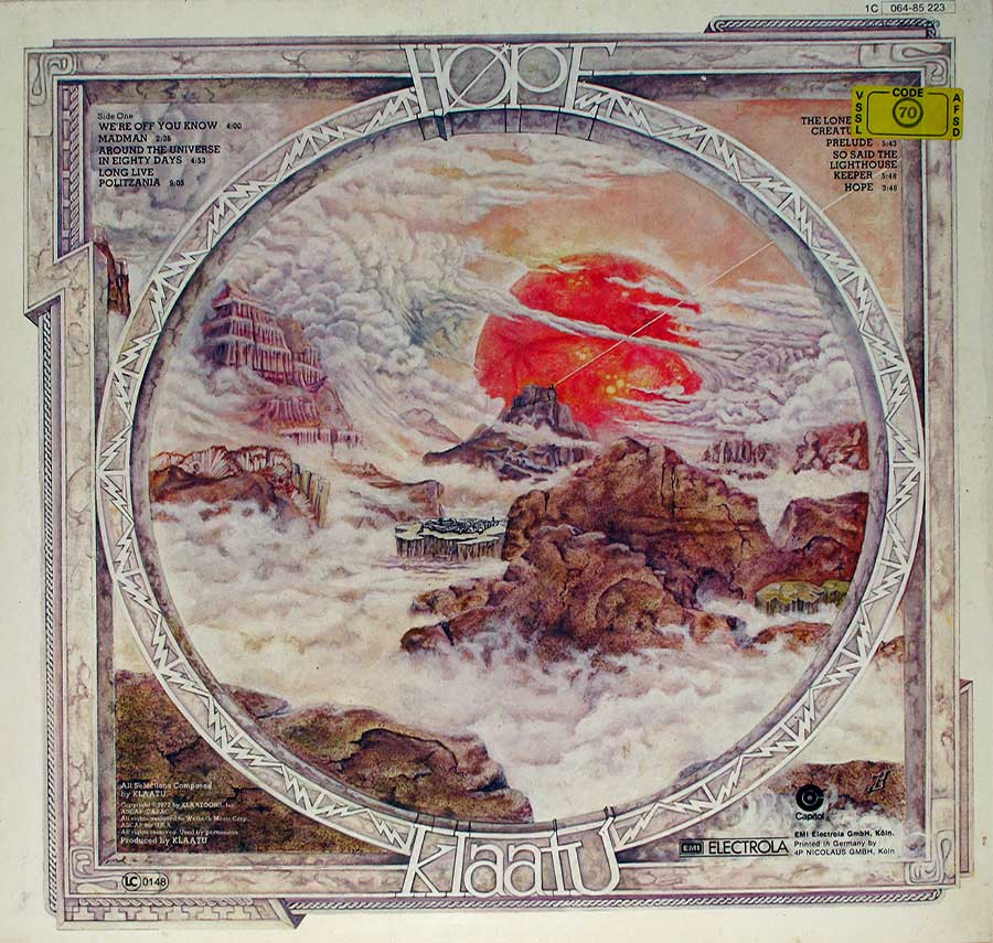 KLAATU - Hope 12" Vinyl LP Album back cover