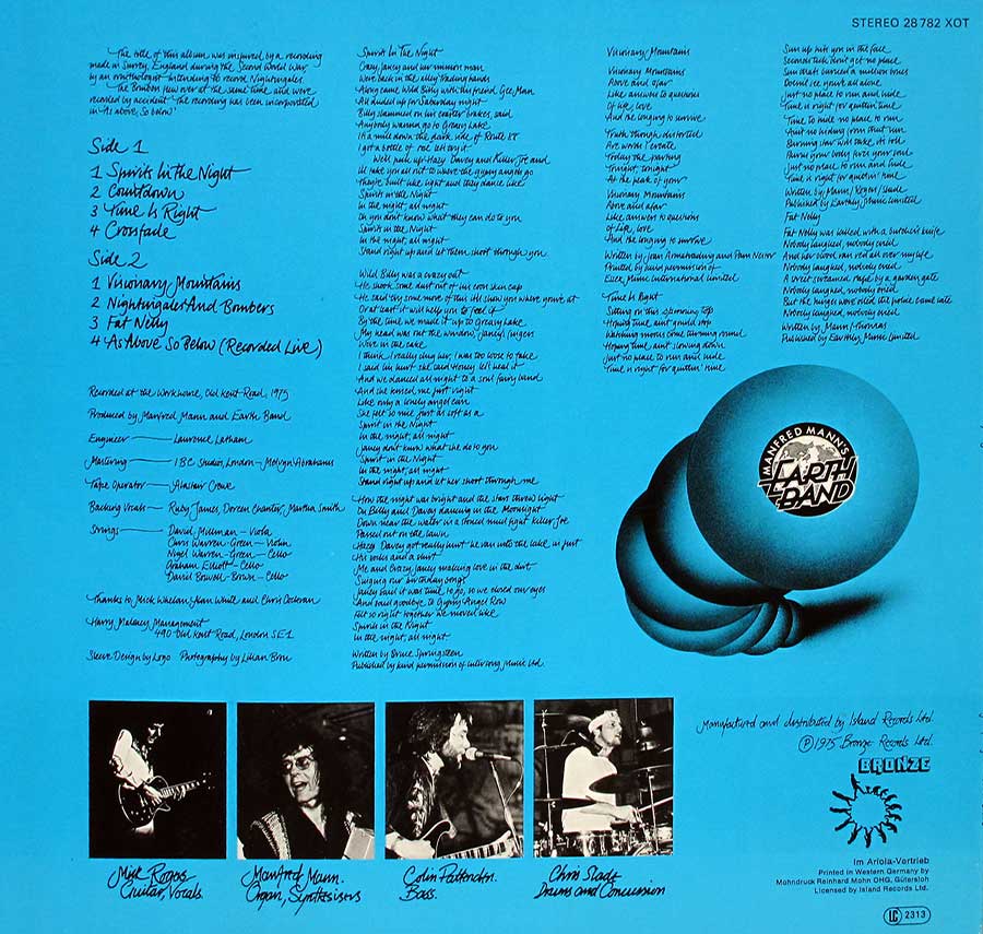 Photo of album back cover MANFRED MANN'S EARTH BAND - Nightingales And Bombers 