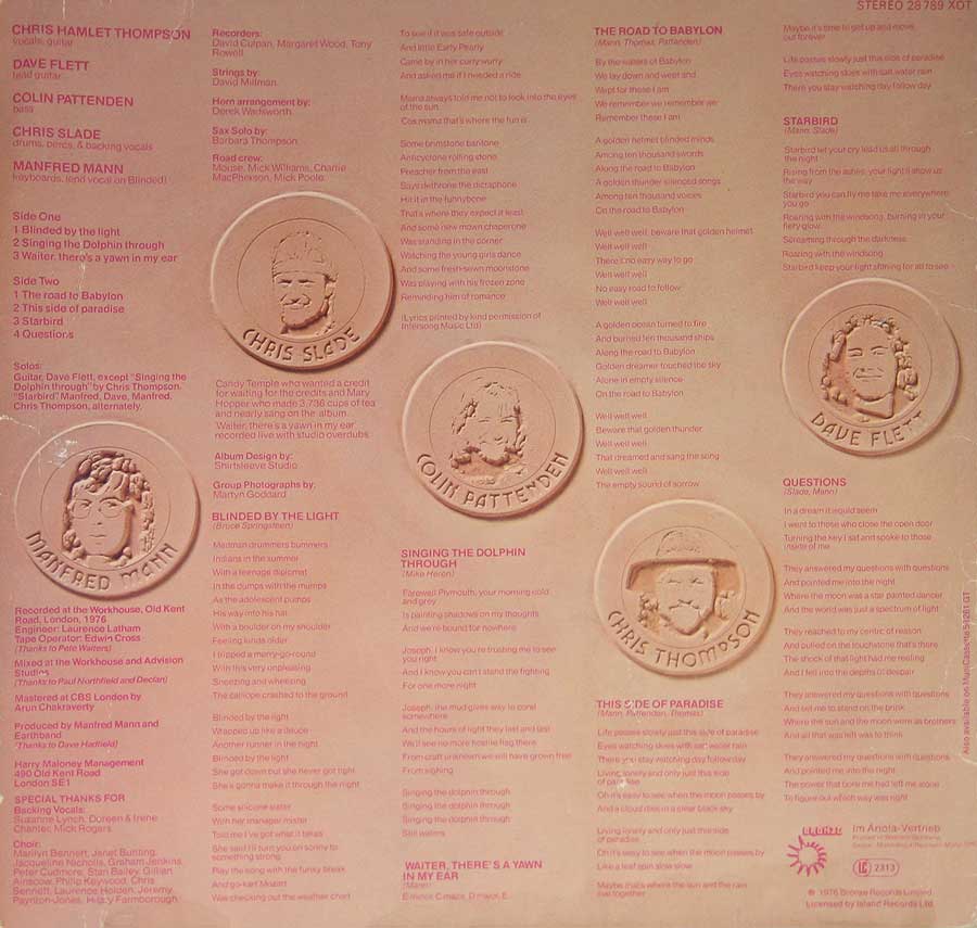 Photo of album back cover Manfred Mann's Earth Band Roaring Silence Switzerland