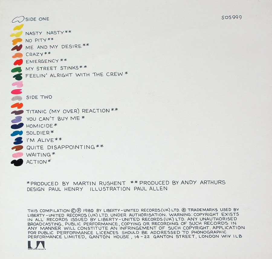 999 - Singles Album + Poster 12" LP Vinyl Album back cover