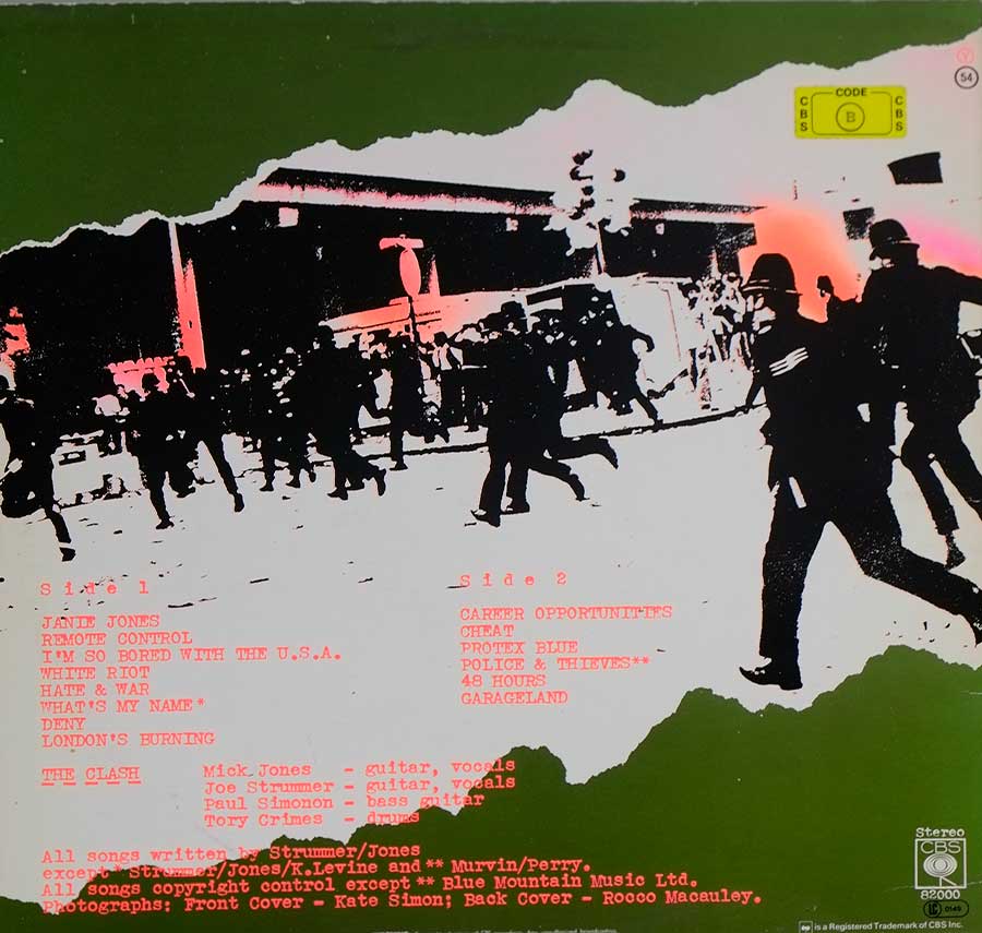 THE CLASH - S/T Self-Titled 12" Vinyl LP Album back cover