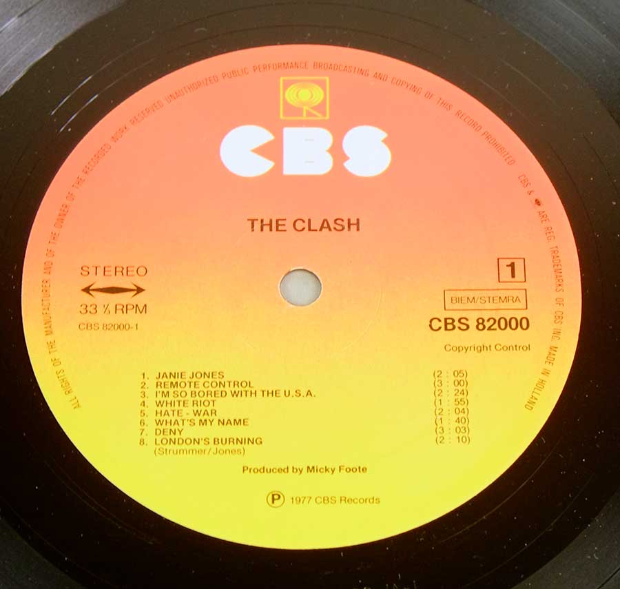 "THE CLASH" Record Label Details: CBS 82000 / BIEM / STEMRA Copyright Control 