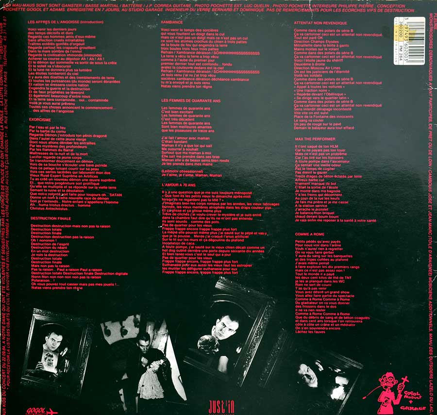 GOGOL PREMIER Avec MAU-MAUS - Les Affaires De L'angoisse 12" LP Vinyl Album back cover