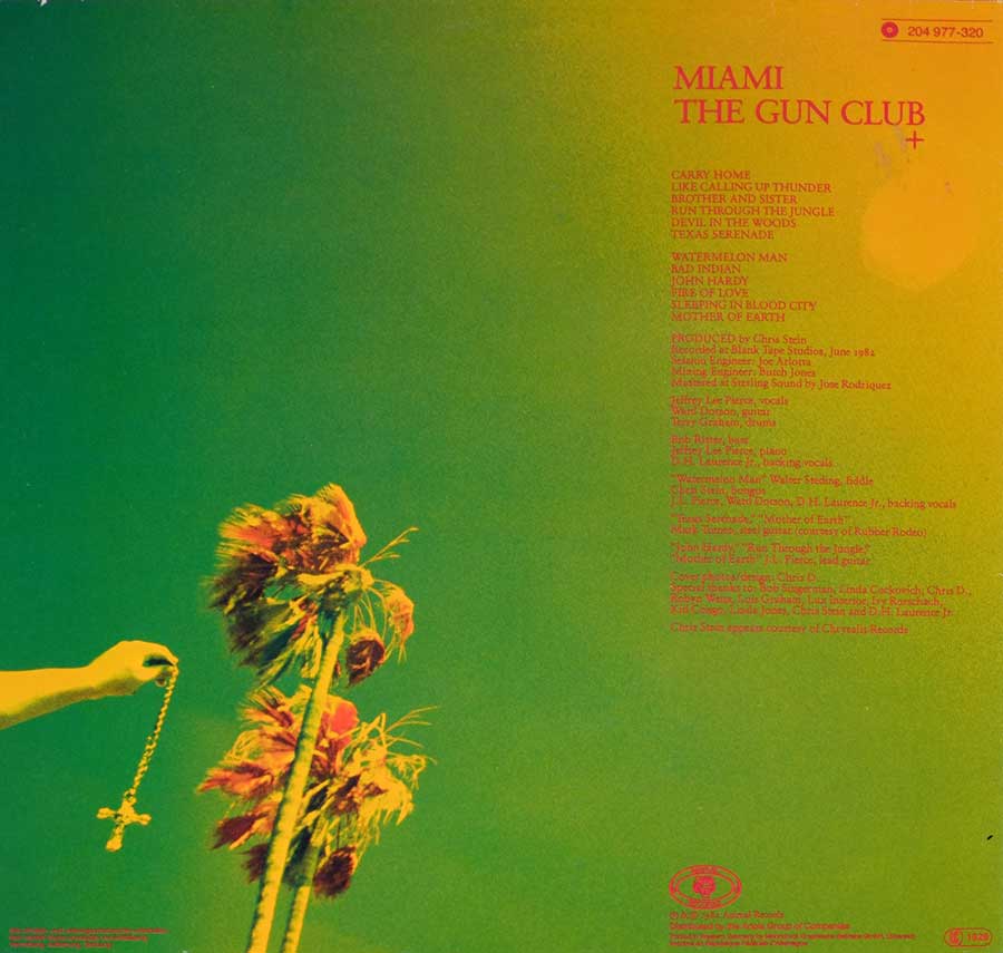THE GUN CLUB - Miami Animal Records 12" LP Vinyl Album album back cover