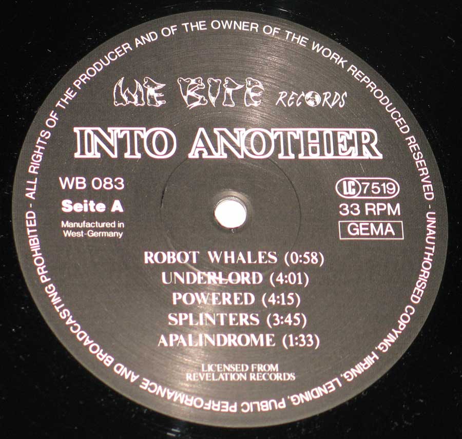 Close up of record's label INTO ANOTHER - Self-titled 12" Vinyl LP Album Side One
