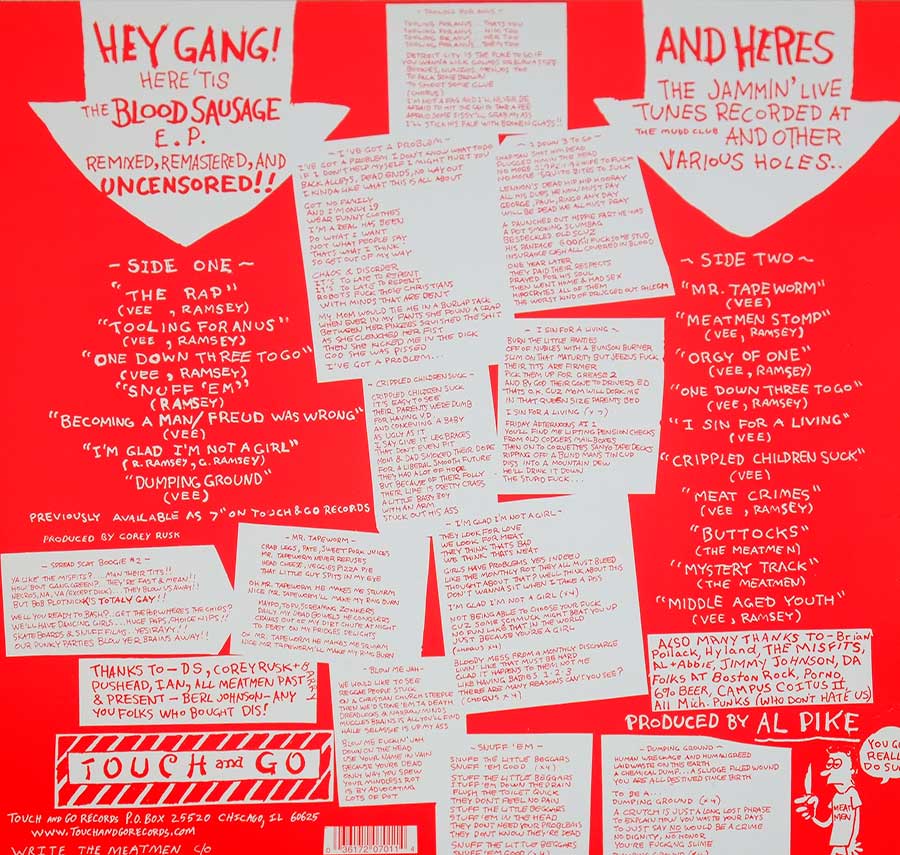 MEATMEN - We're The Meatmen And You Suck 12" LP Vinyl Album back cover