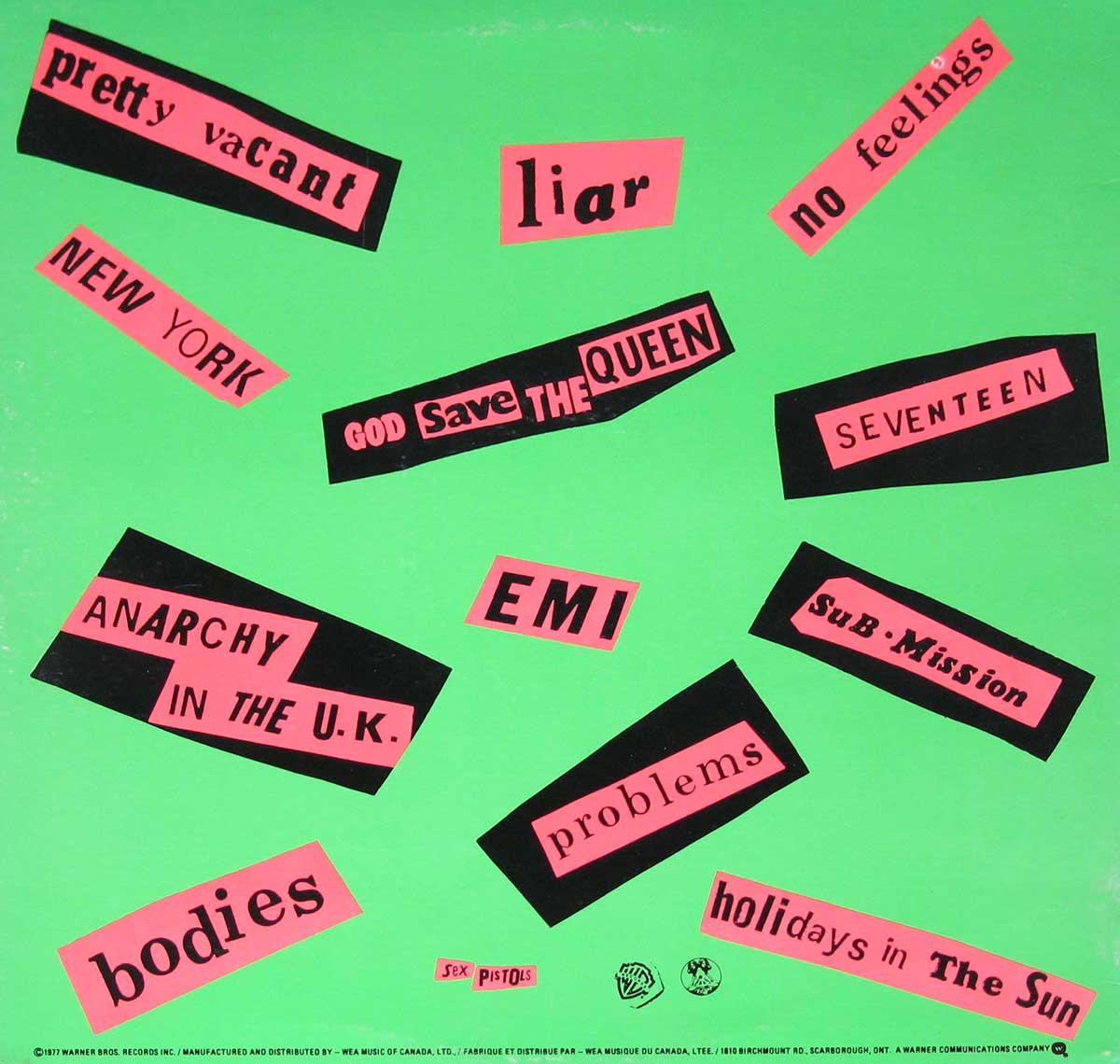 Photo of album back cover SEX PISTOLS - Never Mind the Bollocks ( Pink Album Cover )  