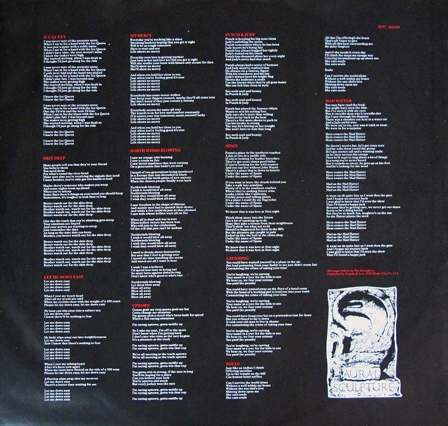 STRANGLERS - Aural Sculpture 12" LP Vinyl Album
 custom inner sleeve