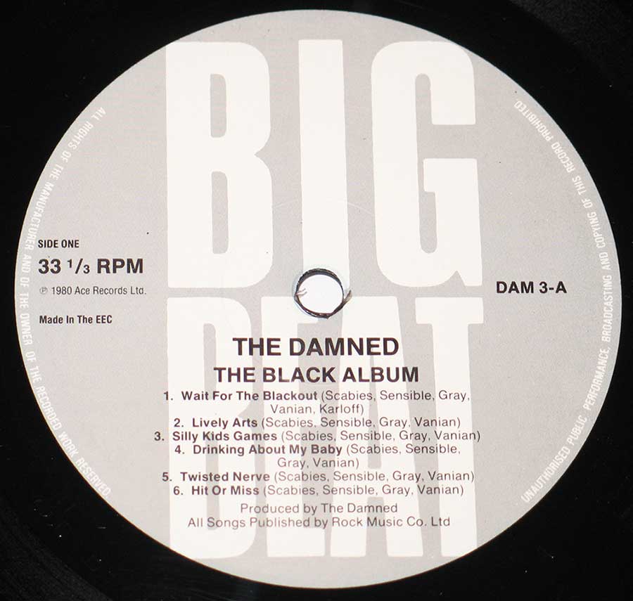 Close-up Photo of "DAMNED - Black Album" Record Label