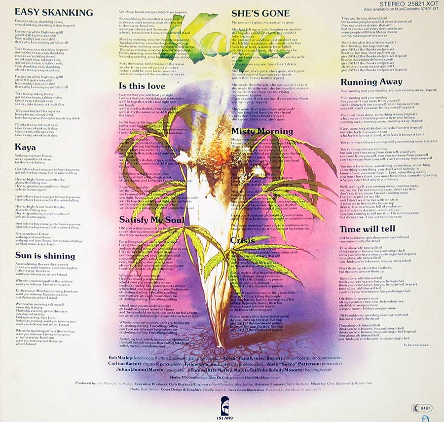 Photo of album back cover BOB MARLEY - Kaya ( Switzerland Release )