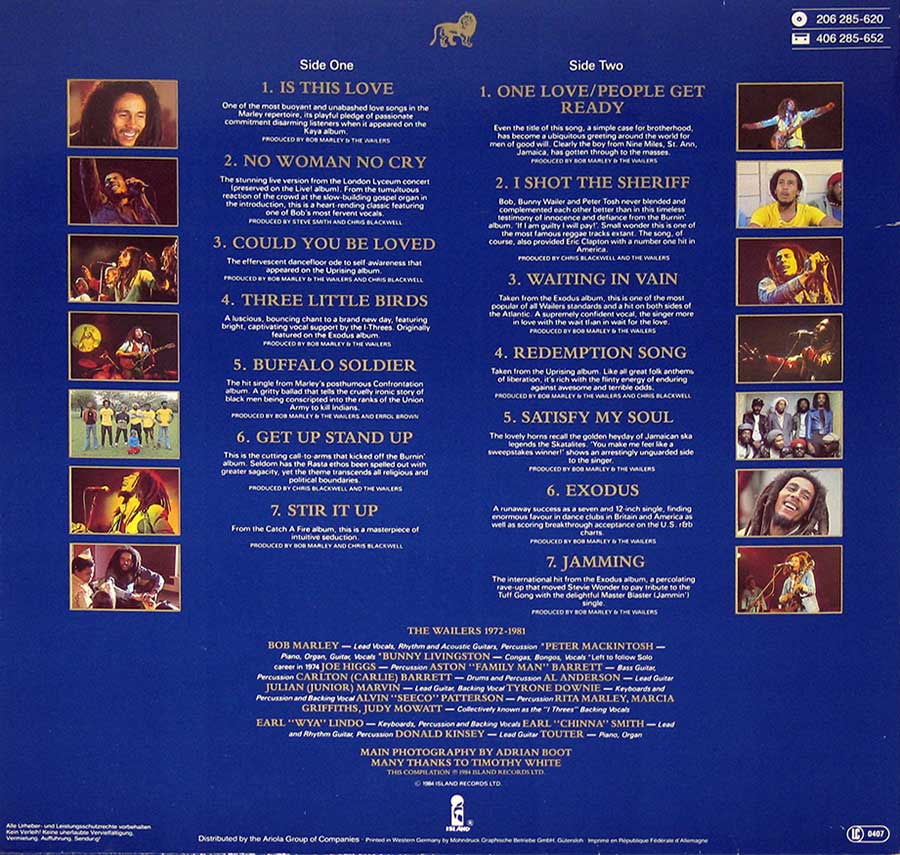 Legend Best Of Bob Marley And The Wailers ( EEC Release ) 12" Vinyl LP Album
 back cover