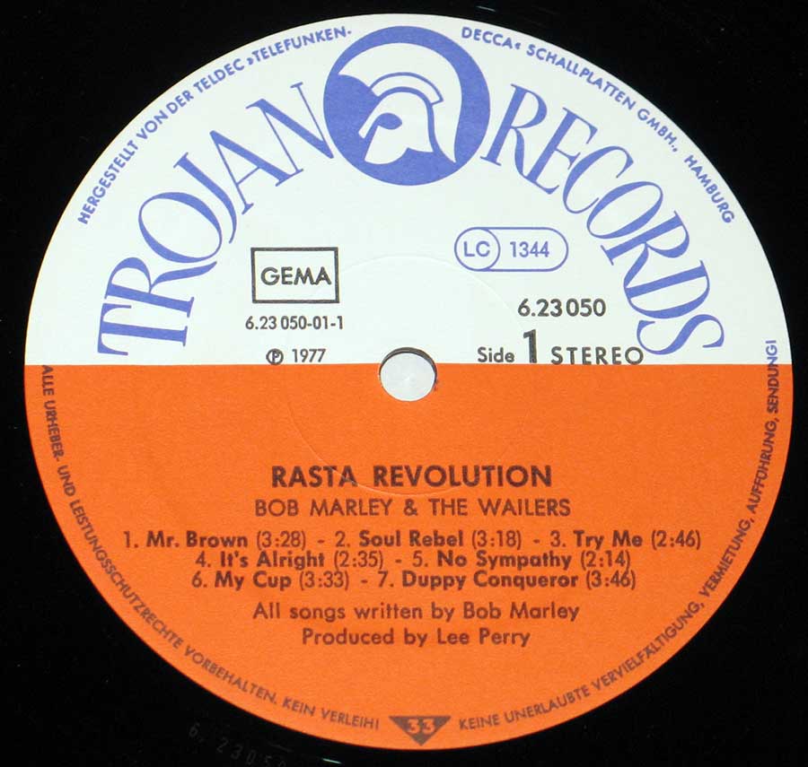 "Rasta Revoluion" Record Label Details: Trojan Records 6.23 050, LC 1344, GEMA ℗ 1977 Sound Copyright 