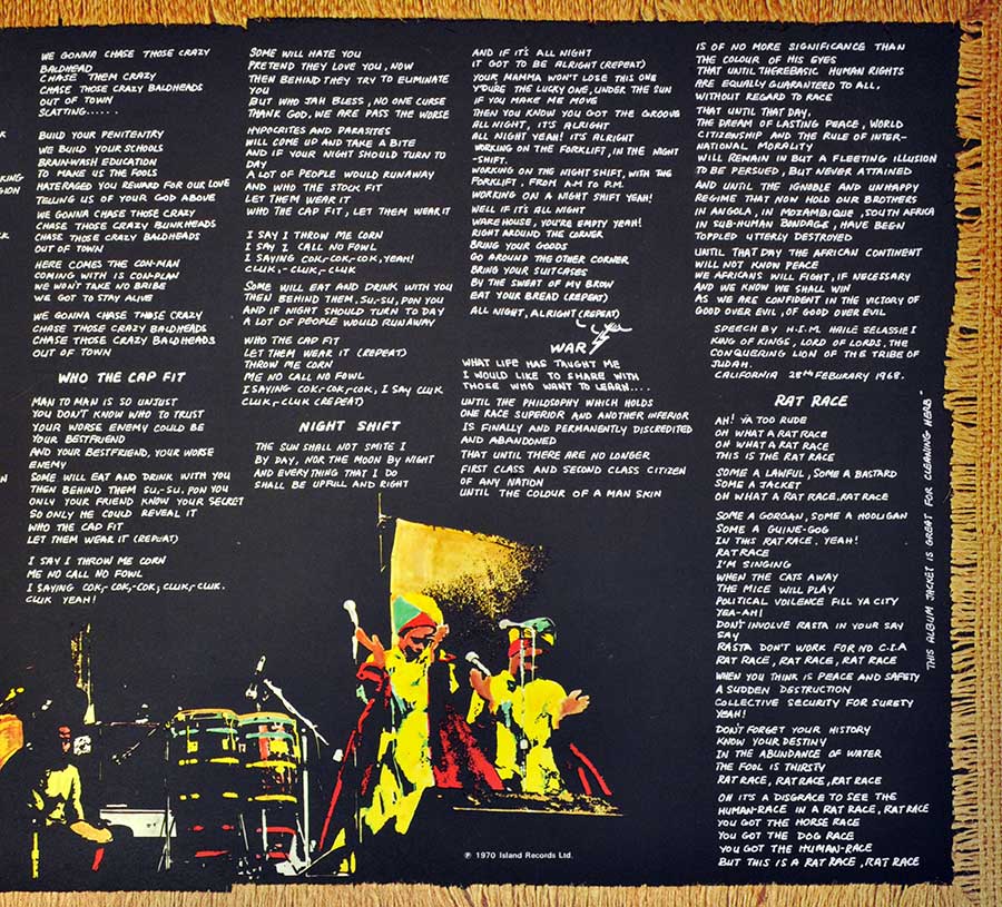 BOB MARLEY - Rastaman Vibration Original 1976 Issue Gatefold 12" Vinyl LP Album inner gatefold cover