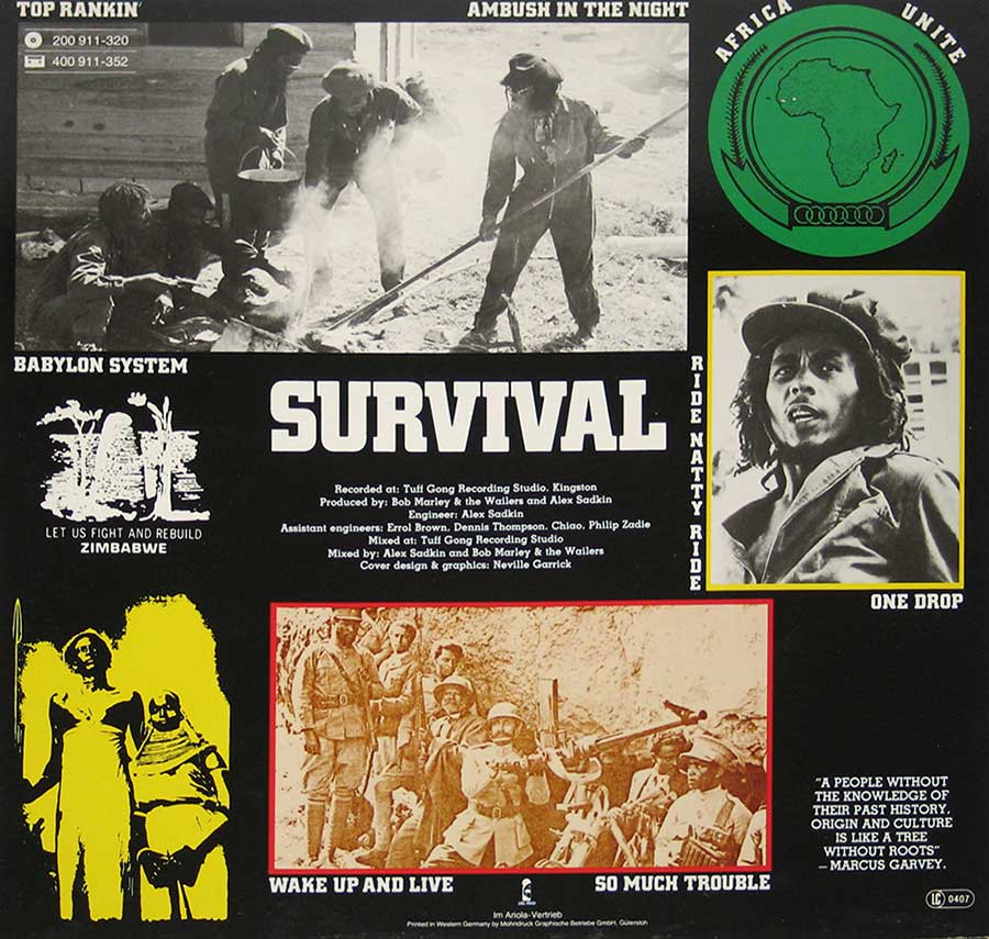 BOB MARLEY & THE WAILERS Survival 1st Pressing 1979 12" Vinyl LP Album back cover