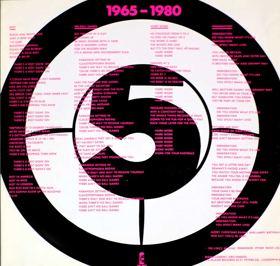 Inner Sleeve   of "BASEMENT 5 - 1965-1980" Album