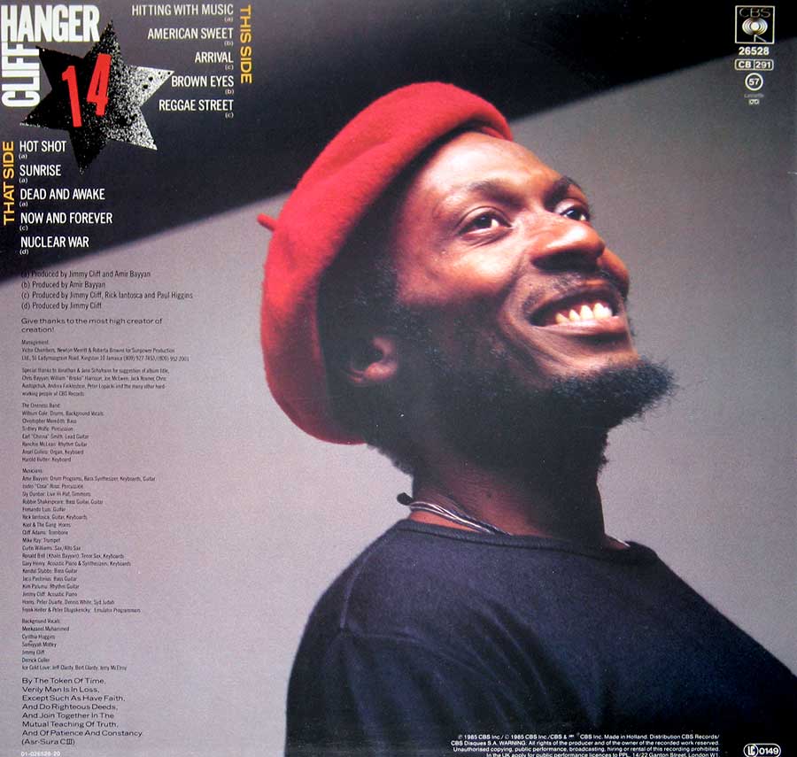 JIMMY CLIFF - Cliff Hanger 12" Vinyl LP Album album back cover