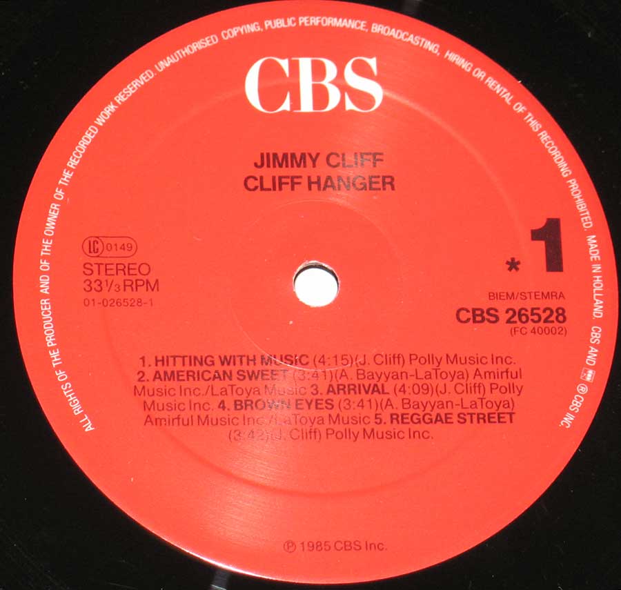 JIMMY CLIFF - Cliff Hanger 12" Vinyl LP Album enlarged record label