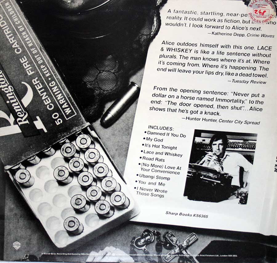 ALICE COOPER - Lace And Whiskey 12" Vinyl LP Album back cover