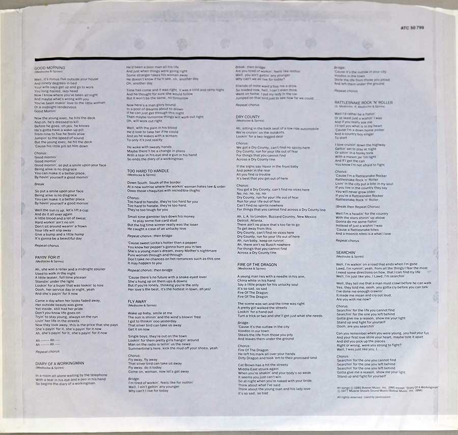 Photo Two of the original custom inner sleeve  BLACKFOOT - Marauder Southern Rock