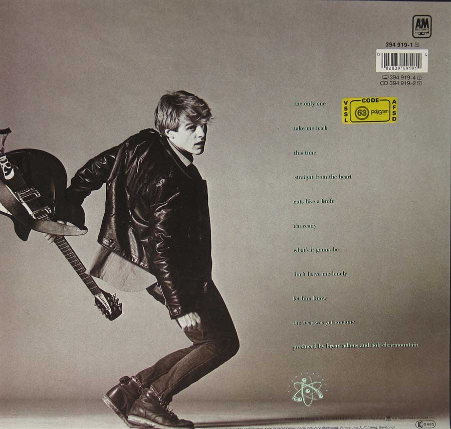 Photo of album back cover BRYAN ADAMS - Cuts Like a Knife 12" Vinyl LP Album 