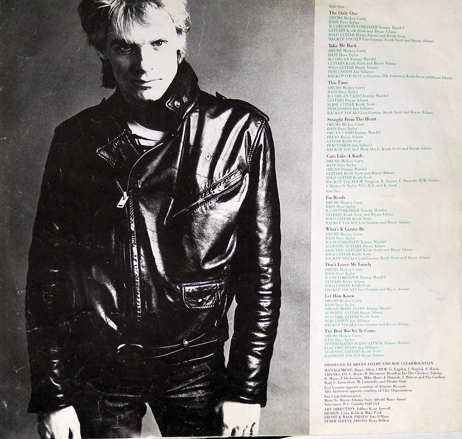 Photo One Of The Original Custom Inner Sleeve BRYAN ADAMS - Cuts Like a Knife 12" Vinyl LP Album  