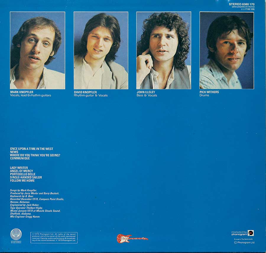 Four portrait photos of the DIre Straits band-members 