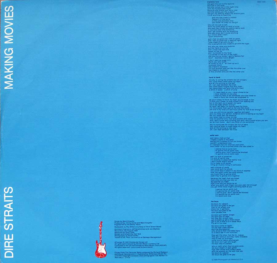 Inner Sleeve   of "DIRE STRAITS - Making Movies Orig USA" Album