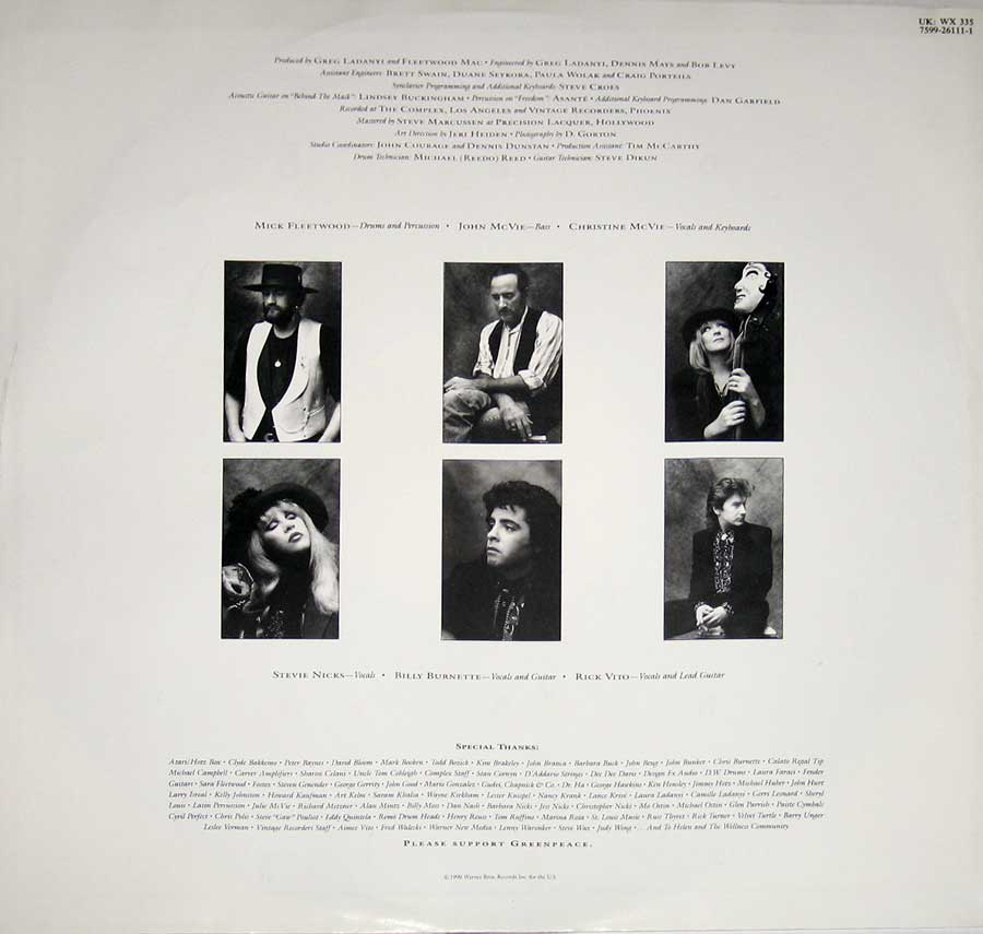 Photo One Of The Original Custom Inner Sleeve FLEETWOOD MAC - Behind The Mask 