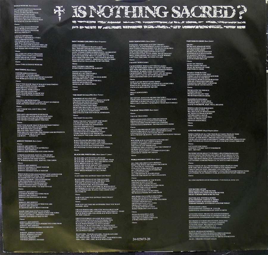 Lords of the New Church Is Nothing Sacred? 12" Vinyl LP Album custom inner sleeve