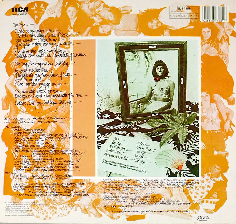 LOU REED - Berlin RCA Records 12" LP Vinyl Album back cover