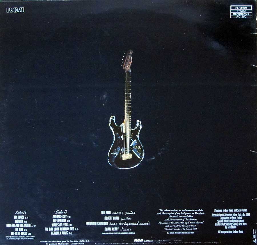LOU REED - The Blue Mask French Release 12" LP Vinyl Album
 back cover