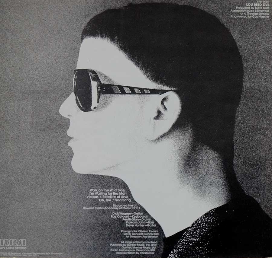 LOU REED - Live Rock N Roll Animal Italian Release 12" LP VINYL Album back cover