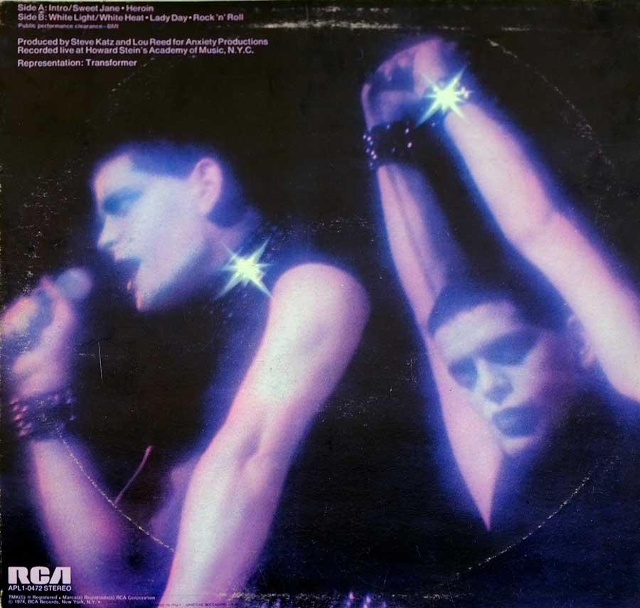 LOU REED - Rock & Roll Animal Italy 12" LP Vinyl Album back cover