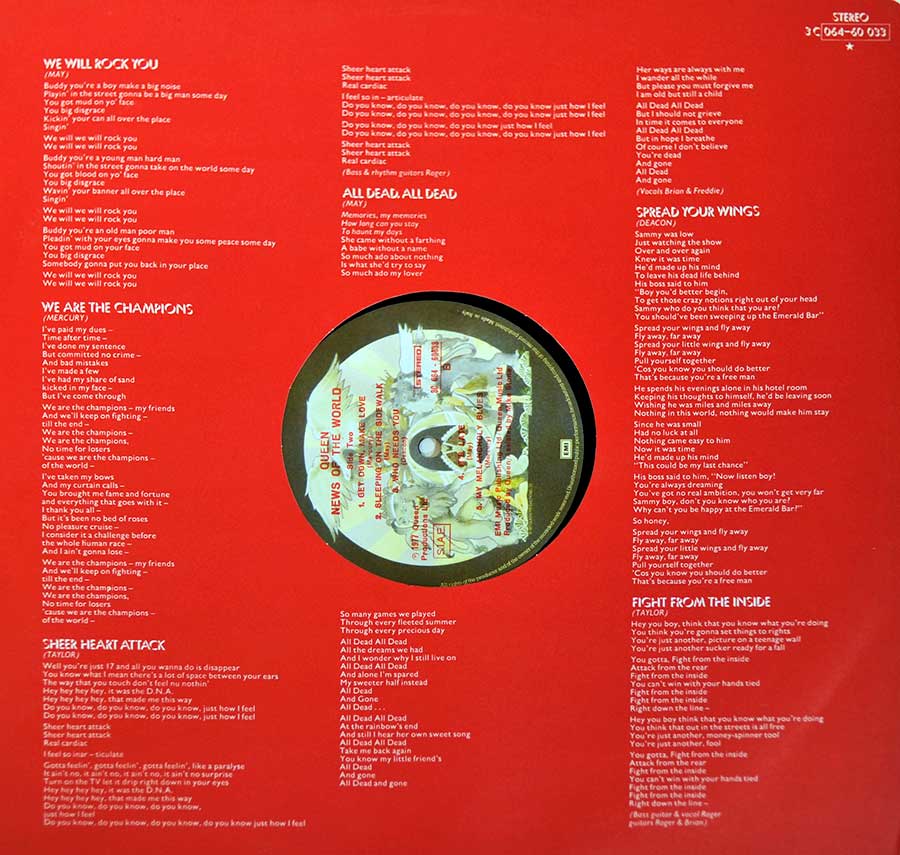 QUEEN - News Of The World Italian Release Gatefold Cover 12" Vinyl LP Album custom inner sleeve
