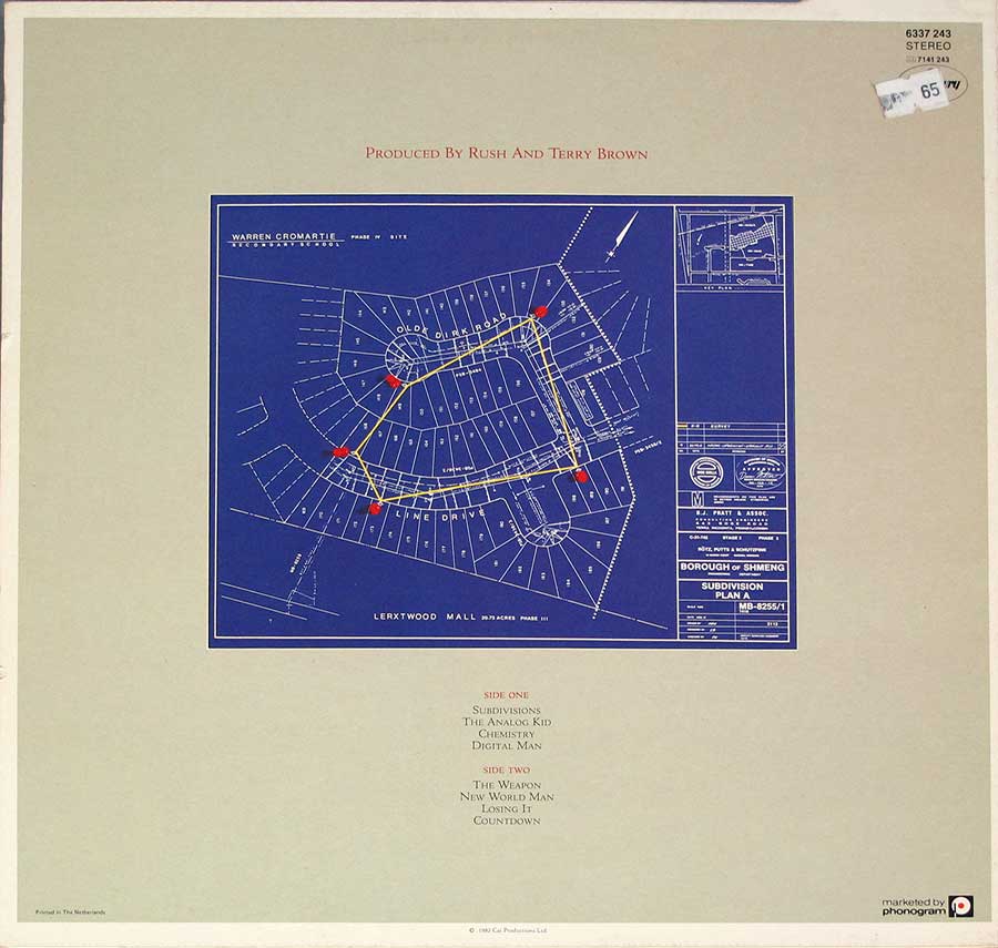 RUSH - Signals Canadian Rock 12" LP Vinyl Album back cover