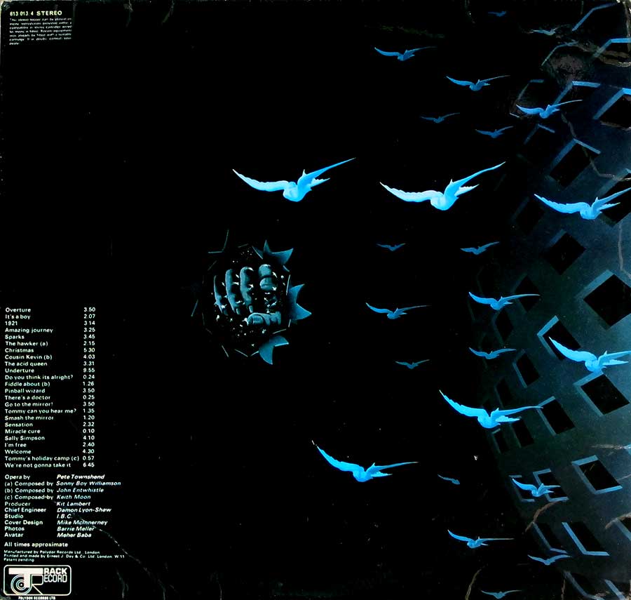 THE WHO - Tommy Gt Britain Release Track Record Gatefold 12" Lp Vinyl Album back cover