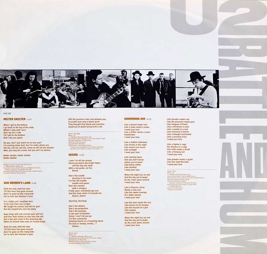 Photo One Of The Original Custom Inner Sleeve U2 - Rattle and Hum 2LP FOC 
