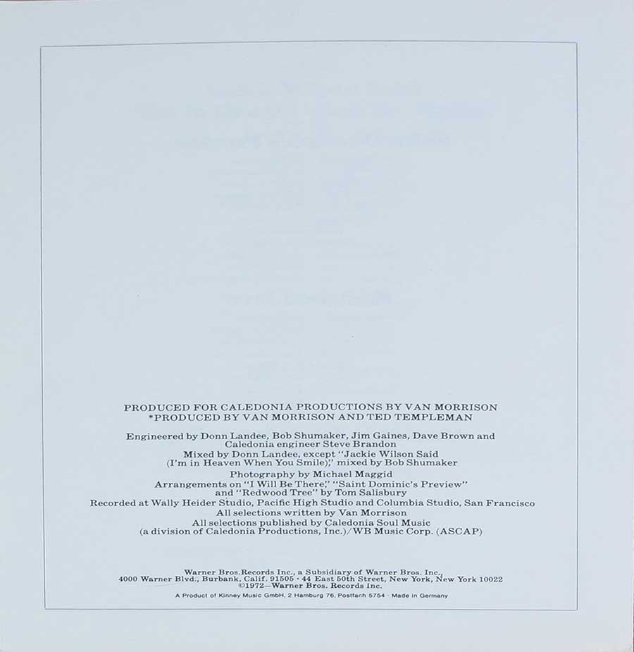 Photo of the back page of the insert of VAN MORRISON - Saint Dominic's Preview 